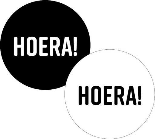 [TIM-014683] Etiketten KP "Hoera!" Ø40mm 2 varianten (250)