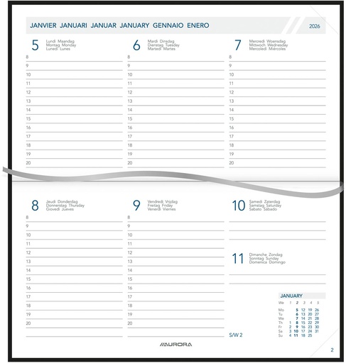 [AGE-A1715ZW] Agenda Aurora Novoplan 17 Florence 165x90mm zestalig zwart 2027 1 week/2 pagina's