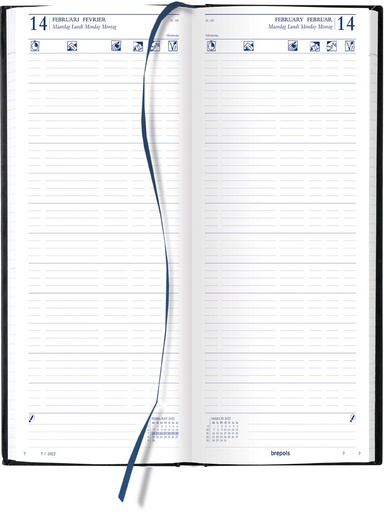 [AGE-1041255] Agenda Brepols Horeca Lima 143x325mm viertalig zwart 2026 1 dag/2 pagina's