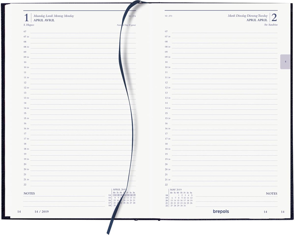 Schoolagenda Brepols Saturnus Essenz 133x208mm viertalig 16 maanden antraciet 2024-2025 1 dag/pagina
