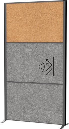 [TIM-9605089] Akoestische scheidingswand MAULconnecto 180x100cm 2 panelen donkergrijs en 1 paneel kurk en frame antraciet met voet
