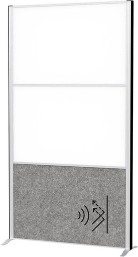 [TIM-9622095] Akoestische scheidingswand MAULconnecto 180x100cm 1 paneel donkergrijs en 2 panelen whiteboard en frame zilver met voet