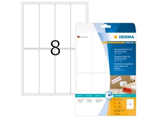 [HER-8326] Verzendetiket Herma 8 etik/bl 50x142mm wit (25)