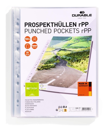 [DUR-268419] Showtas Durable Premium PP gerecycleerd A4 80µ transparant (100)