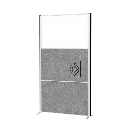 [TIM-9603095] Akoestische scheidingswand MAULconnecto 180x100cm 2 panelen donkergrijs en 1 paneel whiteboard en frame zilver met voet