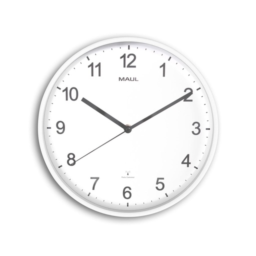 [TIM-9054602] Wandklok MAULsprint radiogestuurd kunststof kader Ø30x5cm wit