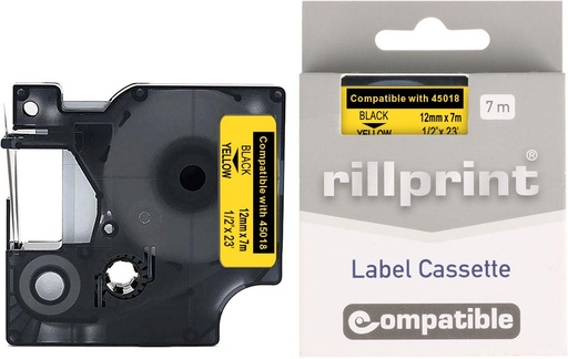 [CTE-C45018] Compatibele tape voor Dymo S0720580/45018 12mmx7m zwart op geel 