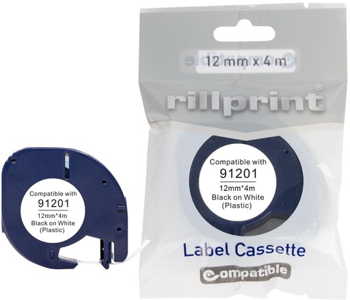 [CTE-C91201] Compatibele tape voor Letratag 91201 plastic 12mmx4m wit 