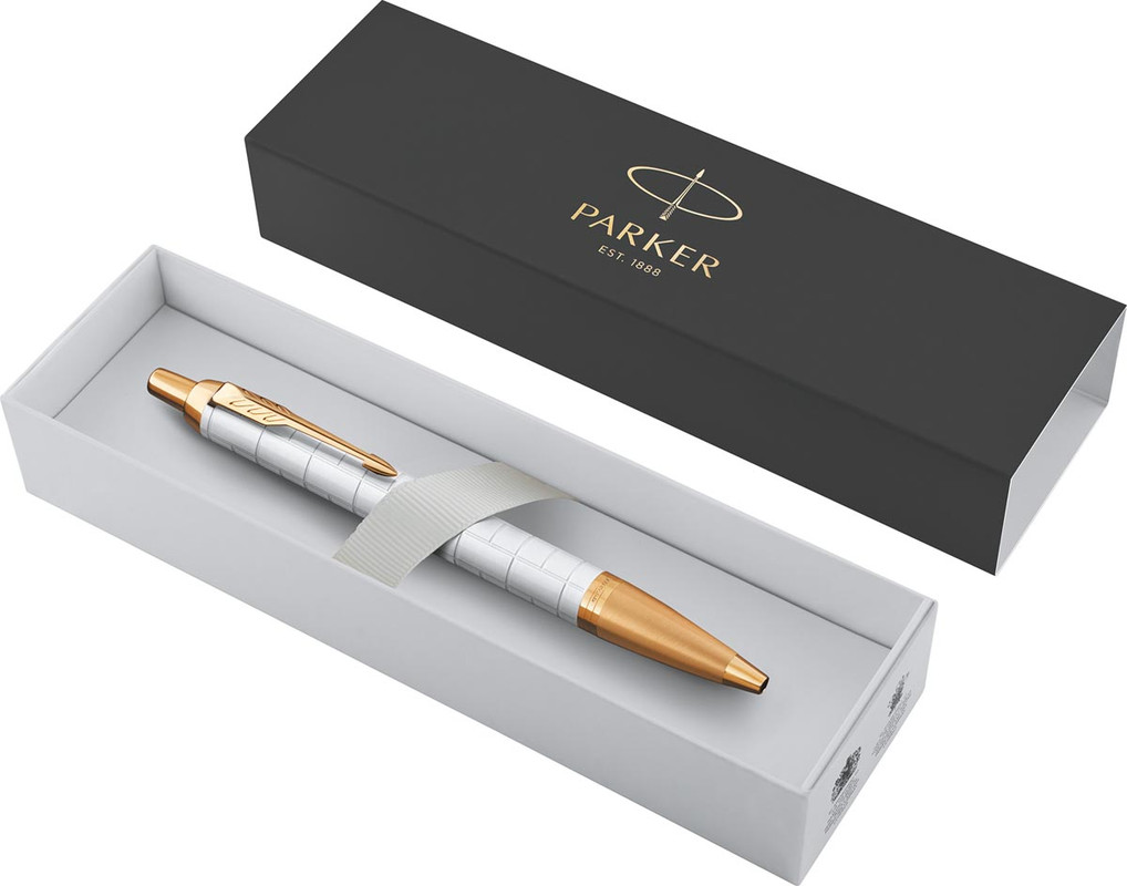Balpen Parker IM blauwe inkt medium punt giftbox wit/goud