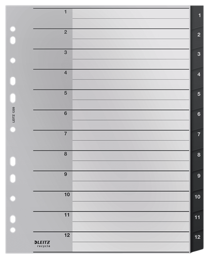 [ESS-12090000] Tabbladen Leitz Recycle index PP A4+ 1-12 zwart