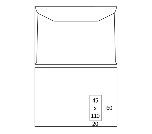 [ENV-Z62] Zakomslag 229X324 wit gegomd klep lange zijde M/V rechts (250)