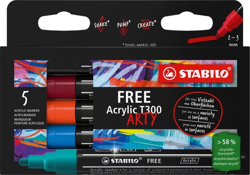 [TIM-692501] Acrylmarker Stabilo Free T300 Urban ronde punt 2-3mm assorti (5)