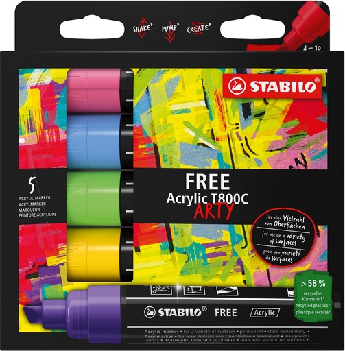 [TIM-6935] Acrylmarker Stabilo Free T800 Seaside schuine punt 4-10mm assorti (5)