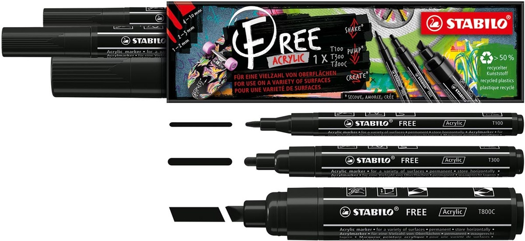 Acrylmarker Stabilo Free ≠ formaten zwart (3)
