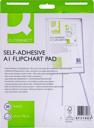 [TIM-KF37003] Papierblok voor flipchart Q-Connect 63,5x78cm 75gr 30vel zelfklevend wit