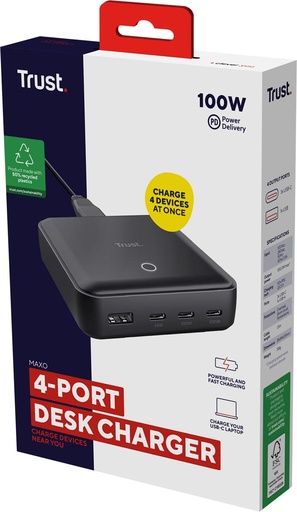 [TIM-25242] Oplader desktop Trust Maxo 4 poorten 100W zwart