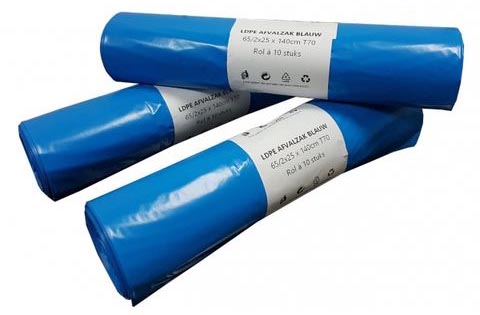[TIM-8004643] Vuilniszakken LDPE 65/25x140cm 240L 70µ 10zakken per rol blauw (10)
