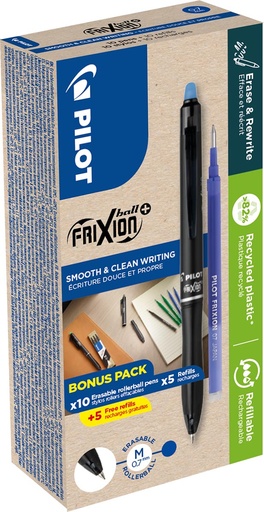 [TIM-448037] Roller Pilot FriXion Ball Plus medium punt blauw incl. 10 navullingen (10)