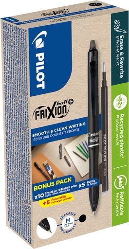 [TIM-448020] Roller Pilot FriXion Ball Plus medium punt zwart incl. 10 navullingen (10)