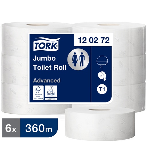 [OND-120272] Toiletpapier Tork Advanced Jumbo T1 2-laags 360m (6)