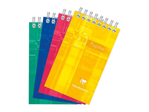 [EXA-8552C] Schrijfblok Clairefontaine Pupitre karton 7,5x12cm 120blz zonder kantlijn geruit 5mm spiraal bovenaan assorti