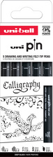 [KAN-PIN5] Kalligrafiepen Uni-ball ≠ schrijfbreedtes zwart assortiment (5)