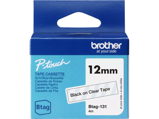 [PTO-BTAG131] Tape Brother P-Touch BTAG-131 12mm zwart op transparant