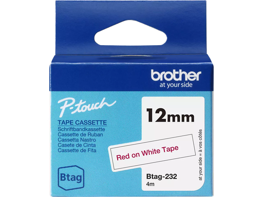 [PTO-BTAG232] Tape Brother P-Touch BTAG-232 12mm rood op wit 