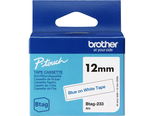 [PTO-BTAG233] Tape Brother P-Touch BTAG-233 12mm blauw op wit 