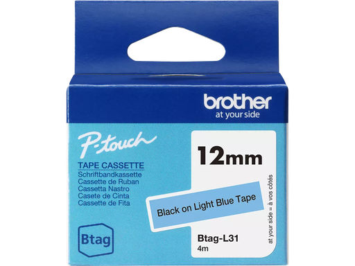 [PTO-BTAGL31] Tape Brother P-Touch BTAG-L31 12mm zwart op light blauw