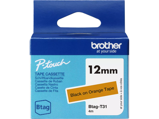 [PTO-BTAGT31] Tape Brother P-Touch BTAG-T31 12mm zwart op oranje