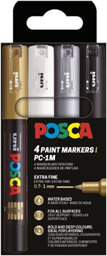 [TIM-PC1MC4A] Paintmarker Uni Posca PC-1MC ronde punt 0,7-1mm goud zilver wit zwart (4)