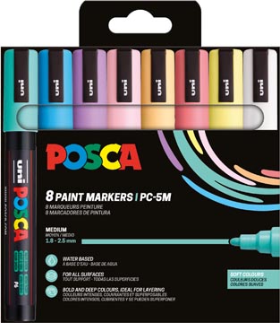 [TIM-PC5M8Z] Paintmarker Uni Posca PC-5M ronde punt 1,8-2,5mm assorti zachte kleuren (8)