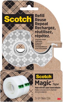 [TIM-123REU] Plakbandafroller duurzaam Scotch RVS met 2 rolletjes Scotch Magic Tape 19mmx13,9m