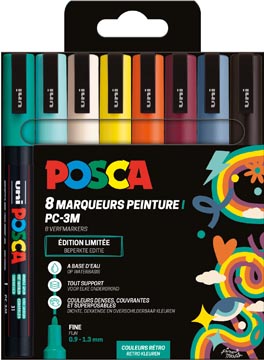 [TIM-PC3M8RE] Paintmarker Uni Posca PC-3M ronde punt 1,5mm assorti Retro kleuren (8)