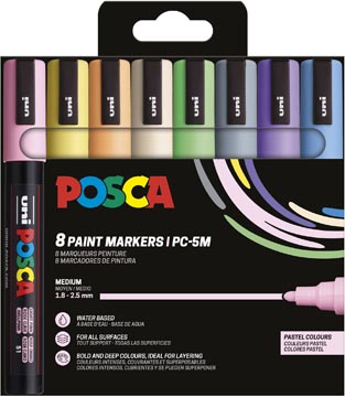 [TIM-PC5M8P] Paintmarker Uni Posca PC-5M ronde punt 1,8-2,5mm assorti pastel (8)