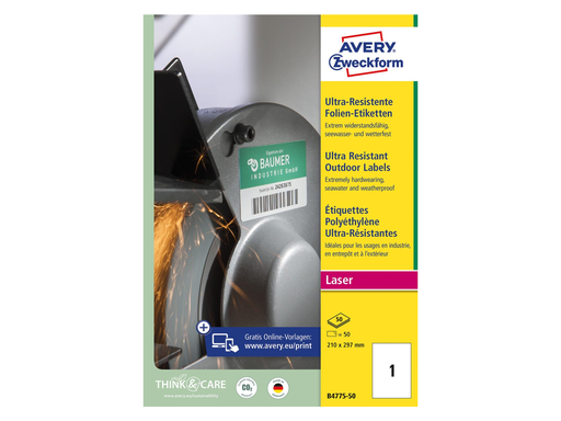 [TIM-B477550] Etiketten Avery 01 etik/bl 209x291mm ultra resistent wit 50bl/d 