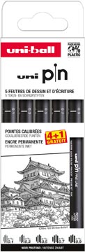 [TIM-PIN41G8] Fineliner Uni-ball Uni Pin gekalibreerde punten 0,1-0,3-0,5-0,7-0,9mm 4+1 gratis zwart (5)