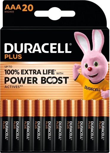 [TIM-4177178] Batterij Duracell Plus 100% extra life Power Boost AAA (20) (141087)