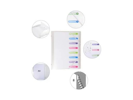 [EXA-56187E] Sorteermap Exacompta chromaline PP A4 8-vaks met 3 kleppen wit