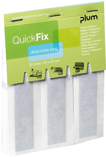 [TIM-332100] Navulling voor pleisterautomaat Plum QuickFix detecteerbare blauwe pleisters extra lang (30)