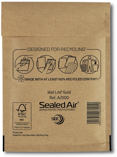 [TIM-9004552] Luchtkussenenveloppen Mail Lite A/000 110x160mm goud (200)