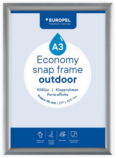 [TIM-355130] Clicklijst Economy Europel waterdicht lijst 25 mm ft A3 zilver