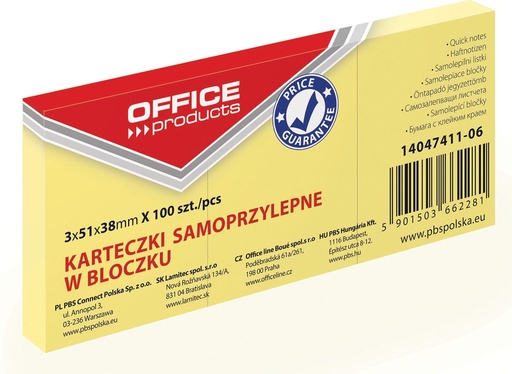 [TIM-4741106] Memoblok OFFICE products ft 38 x 51 mm geel 100vel