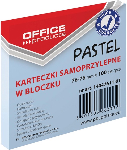 [TIM-4761101] Memoblok OFFICE products  Pastel ft 76 x 76 mm  pastelblauw 100vel