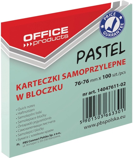 [TIM-4761102] Memoblok OFFICE products  Pastel ft 76 x 76 mm  pastelgroen 100vel