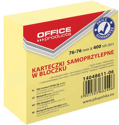 [TIM-4861106] Memoblok OFFICE products  ft 76 x 76 mm geel 400vel