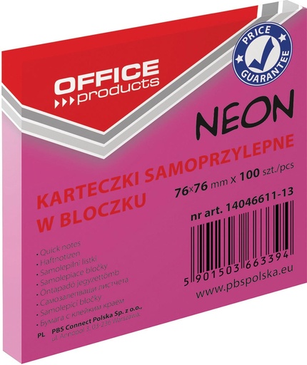 [TIM-4661113]  Memoblok Neon OFFICE products ft 76 x 76 mm 100 vel neonroze