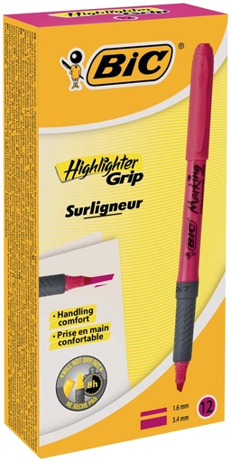 [TIM-8119340] Markeerstift Highlighter Bic Grip roze (12)
