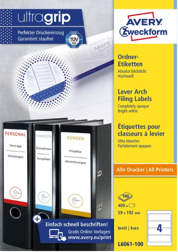 [AVE-L6061100] Rugetiket Avery 04 etik/bl 192x59mm wit (100) 